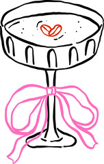 Espresso Martini Glass with Bow Outline