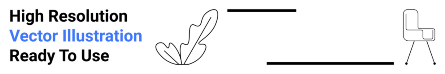 Modern outline art of a stylish armchair and decorative leaf design. Ideal for interior decor themes, furniture ads, modern art, minimalism concepts, home design, branding, flat landing page banner