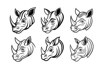 Indian Rhinoceros (Rhinoceros unicornis) animal design, labeled line art vector art illustration.