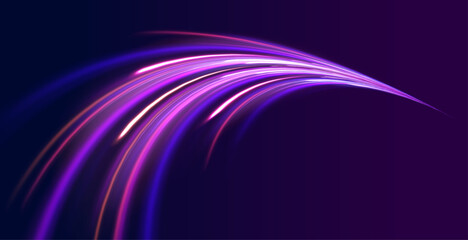 Fototapeta premium Horizontal speed lines connection vector background. Futuristic dynamic motion technology blue glowing lines air flow effect. Racing cars dynamic flash effects city road with long exposure. 