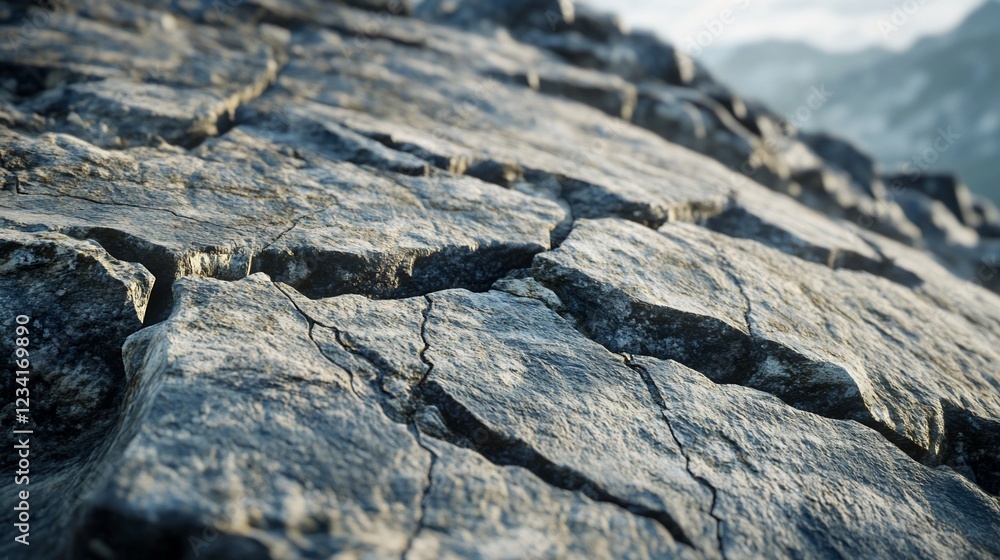 Poster a close-up view of a rocky surface with visible cracks and texture details