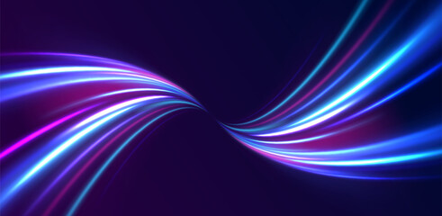 Panoramic high speed technology concept, light abstract background. Abstract neon background with shining wires.	