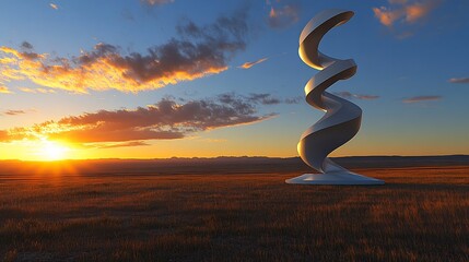 Obraz premium Sunset spiral sculpture desert landscape futuristic artwork