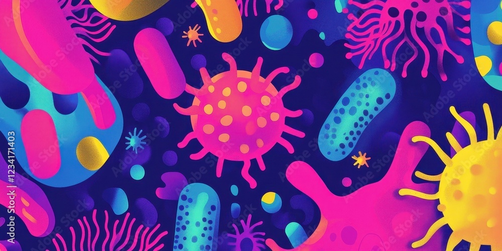 Poster abstract colorful microbial life forms pattern design