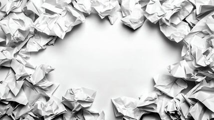 Crumpled White Paper Frame Background