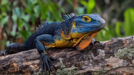 Fototapeta premium Close-up of an Iguana with Vibrant Orange Throat