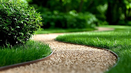 Obraz premium Curved Garden Path with Gravel and Green Grass