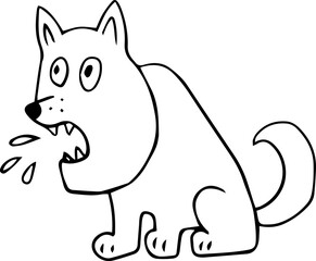 sitting barking dog with rounded tail looking away