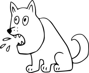 sitting barking dog with rounded tail looking away