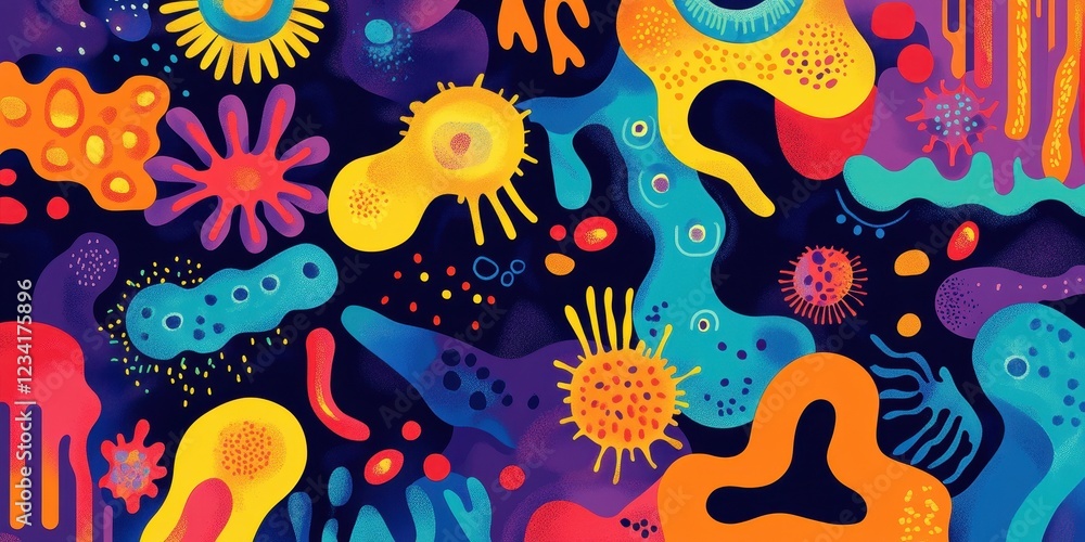 Poster abstract colorful microbial life forms pattern