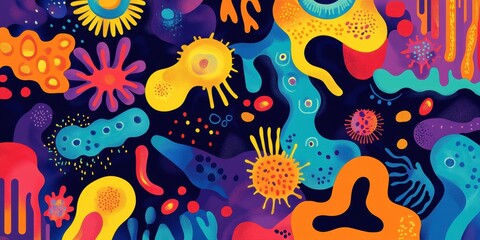 Abstract Colorful Microbial Life Forms Pattern