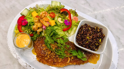 Crispy Sea bass in Chili Jam Sauce with Turmeric Rice Menu.