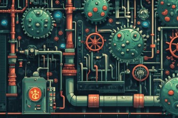Intricate Mechanical System Gears Pipes And Controls
