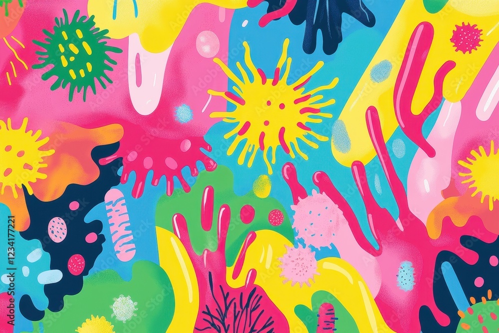 Poster abstract colorful microbe shapes and patterns