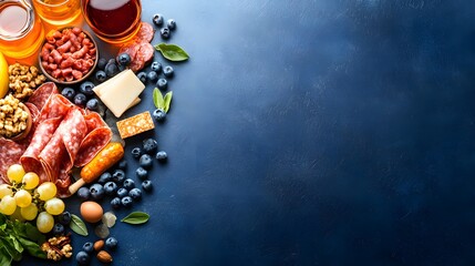 Dark Blue Background Charcuterie Board with Honey