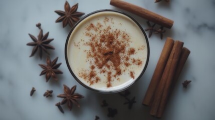 A steaming cup of black coffee with coffee beans scattered around on a wooden table.