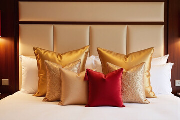 stylish modern bedroom with Asian inspired pillows