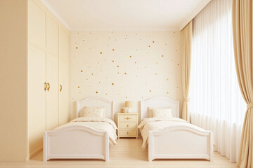 whimsical child friendly bedroom with pastel colors dots