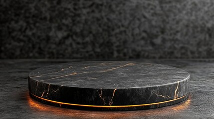 Obraz premium Elegant Black Marble Table Illuminated by Soft Warm Yellow Light Creating a Cozy and Inviting Atmosphere Perfect for Intimate Gatherings or Stylish Home Decor in Modern Interior Design