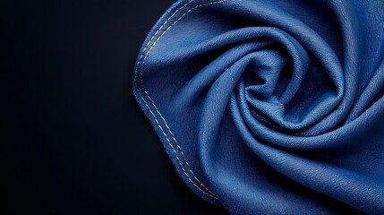 Fototapeta premium Dark Blue Denim Fabric Swirl Texture on Black Background