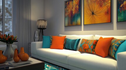 Modern Living Room with White Couch