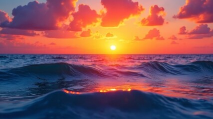 Fototapeta premium beautiful scarlet sunset in the sea