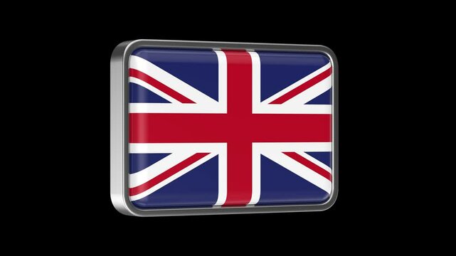Spinning flag button of the United Kingdom on black background