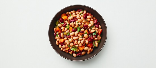 Baked beans bowl, studio shot, white background, recipe website