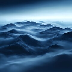 Dark Blue Mountains and Fog
