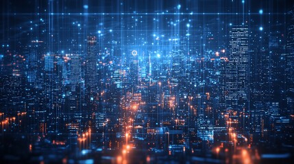 Fototapeta premium Illuminated Cityscape Showing Digital Network Connections
