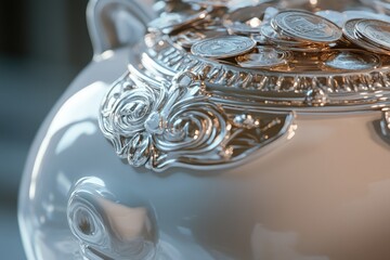 Silver Vase Coins Close Up