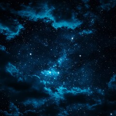 Dark Blue Night Sky with Bright Stars and Clouds