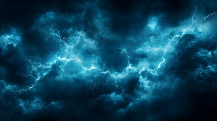 Fototapeta premium Dark Blue Night Sky with Electric Lightning