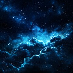 Fototapeta premium Dark Blue Night Sky with Glowing Clouds and Stars