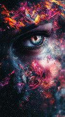 Naklejka premium Cosmic Eye Abstract Nebula Galaxy Fantasy Art Woman s Eye Close up