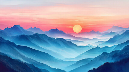 Obraz premium Serene Sunset Mountainscape Peaceful Blue Ridge Panorama
