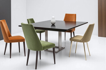 modern stylish dining room rectangular table colored chairs