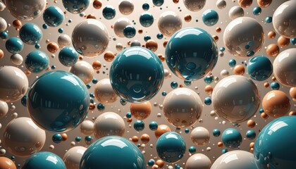 Abstract floating 3D spheres, soft lighting, photorealistic texture, modern aesthetic