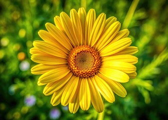 Obraz premium High-resolution aerial shot: a vibrant yellow daisy meadow blooms in springtime.