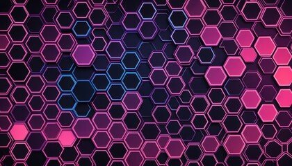 Seamless geometric pattern with hexagons and neon gradients, futuristic and modern aesthetics