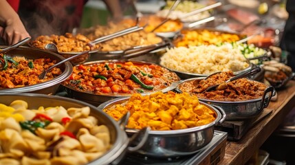 Obraz premium A food festival with a stall serving international cuisines