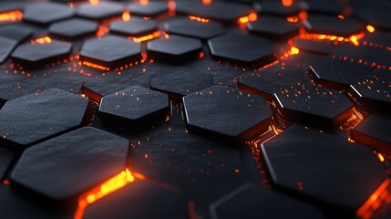 Obraz premium Glowing Hexagon Surface Texture, Dark Background, Abstract, Technology