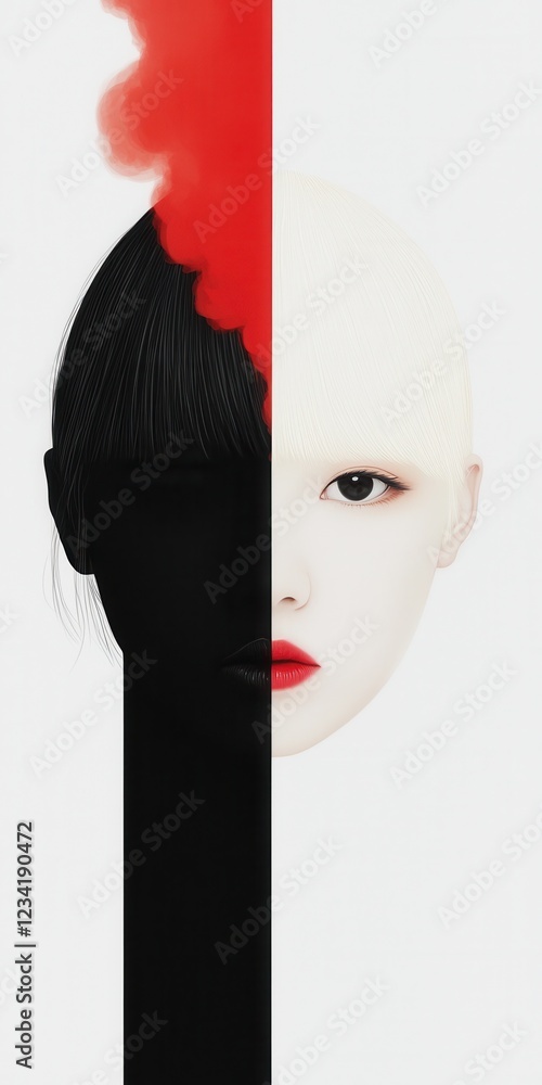 Poster contrasting identity expression artistic studio digital minimalist background close-up duality of se