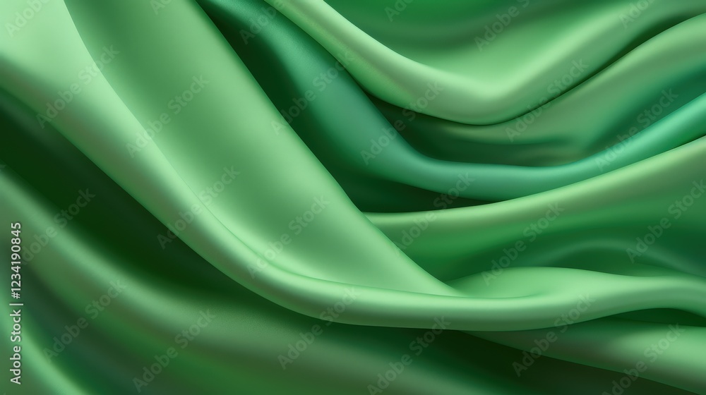 Poster close-up view of vibrant green fabric flowing gracefully with soft textures and smooth waves ideal f