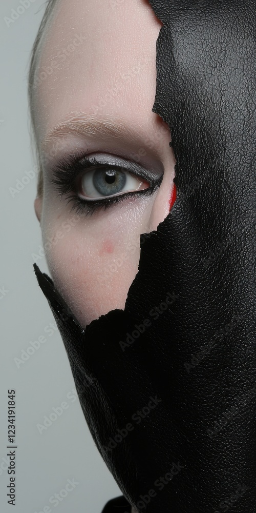 Poster digital manipulation artwork featuring a masked face studio image art minimalistic close-up identity