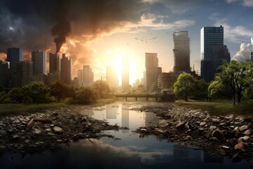 Obraz premium Climate change city transportation architecture.