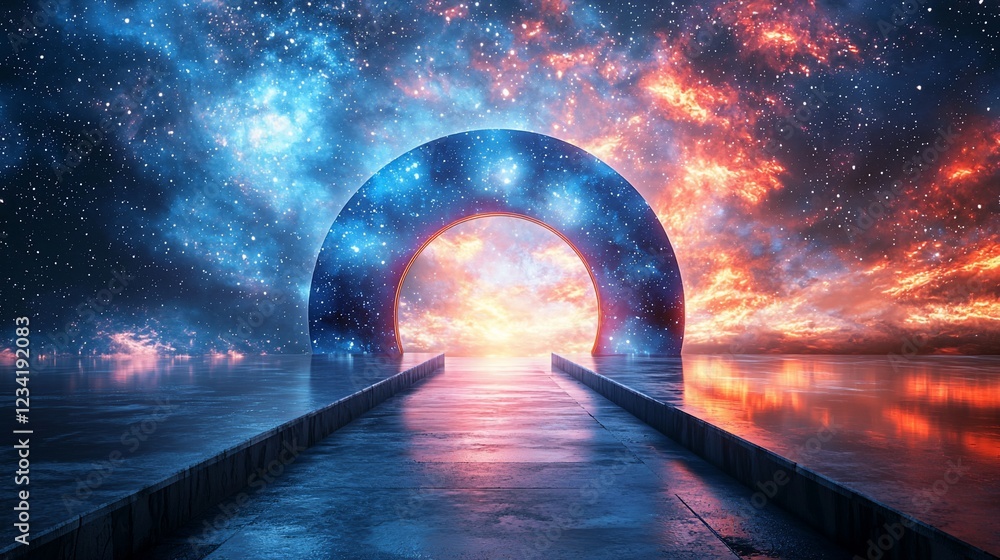Poster cosmic gateway archway leading through nebula