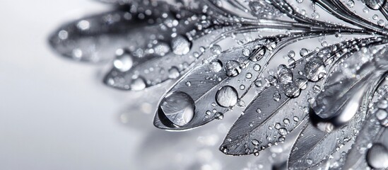 Dewdrops on petals, close-up, grey background, website header