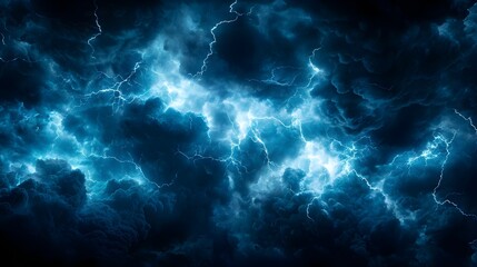 Obraz premium Dark Blue Storm Clouds with Bright Lightning