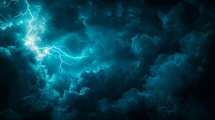 Fototapeta premium Dark Blue Storm Clouds with Bright Lightning at Night